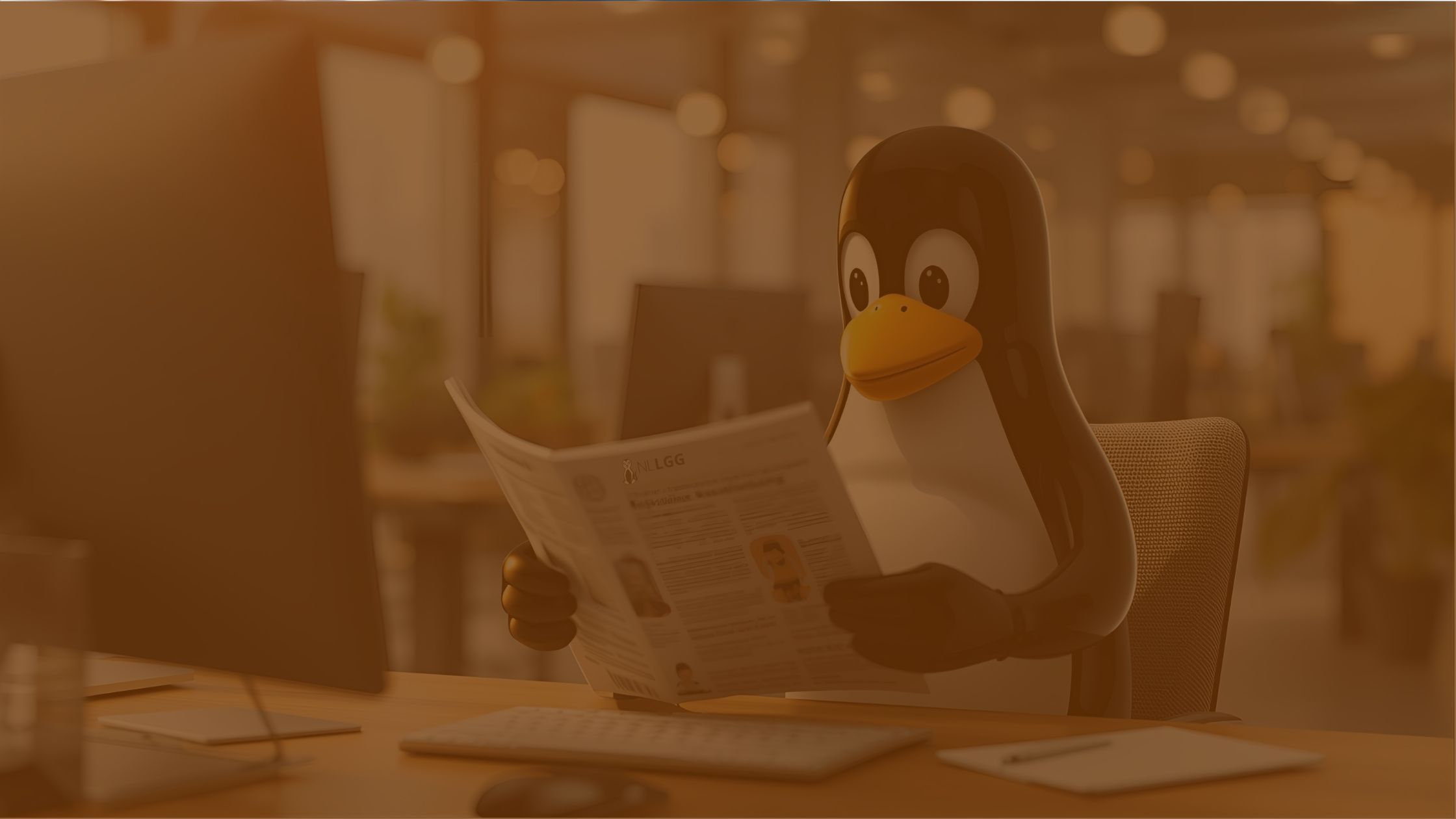afbeelding krantje lezende linux mascotte