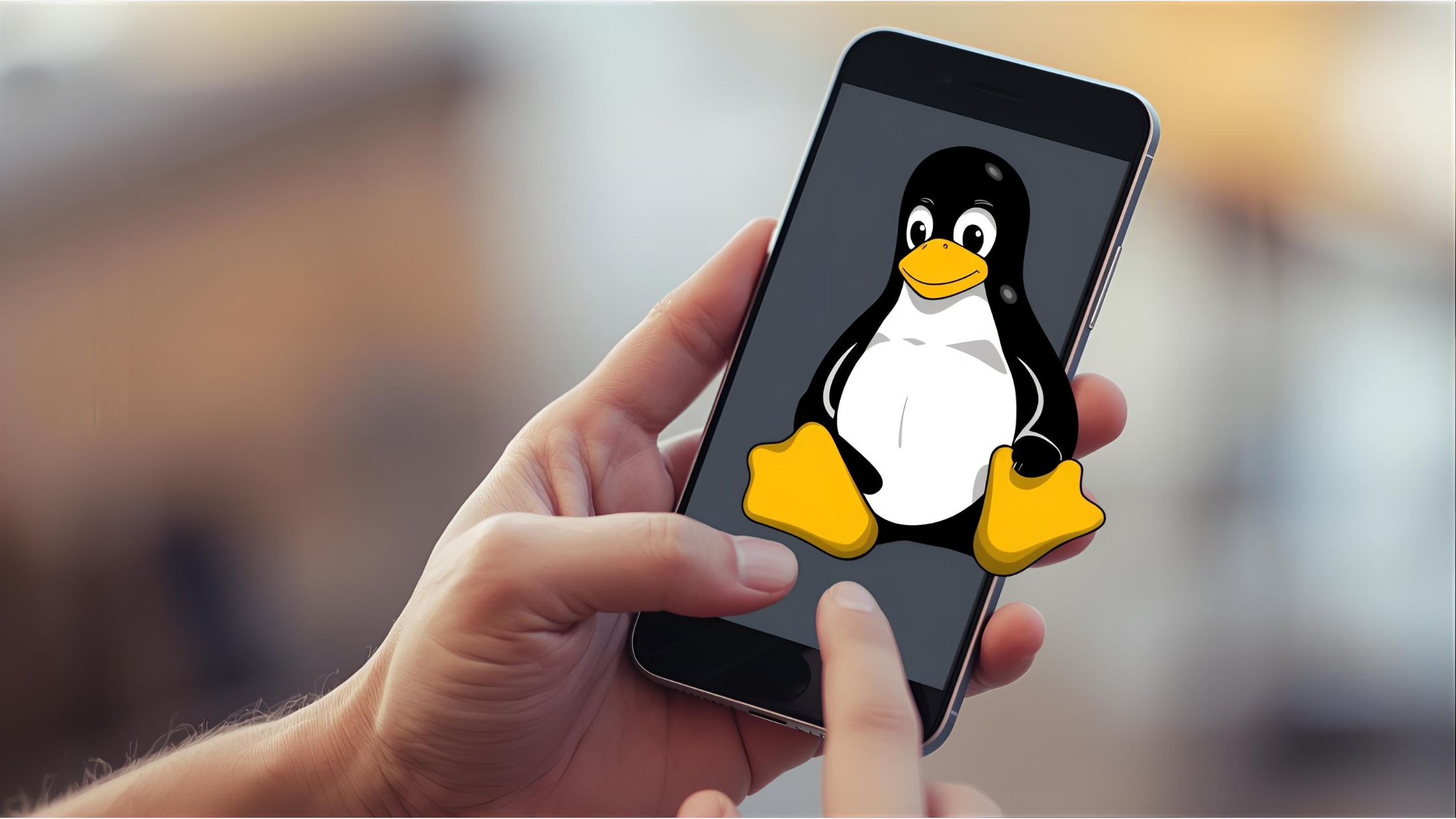 afbeelding smartphone met linux mascotte
